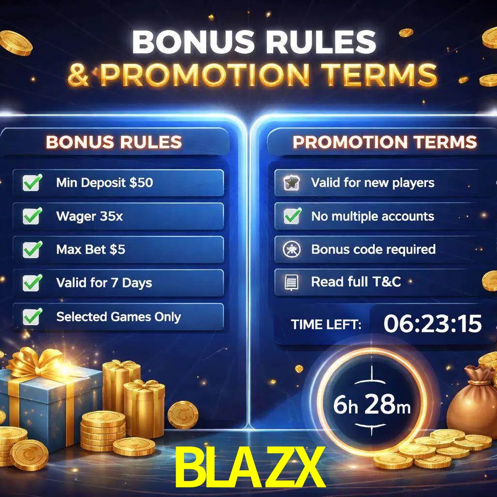 Reglas de promoción BLAZX y condiciones de bonos explicadas visualmente